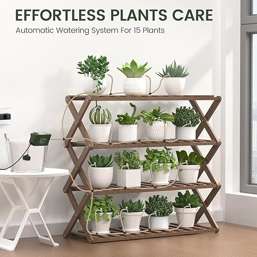 Automatic Watering System for 15 Potted Plants, DIY Plant Watering Devices,Drip Irrigation System with 30-Day Programmable Water Timer, LED Display and Power Supply
