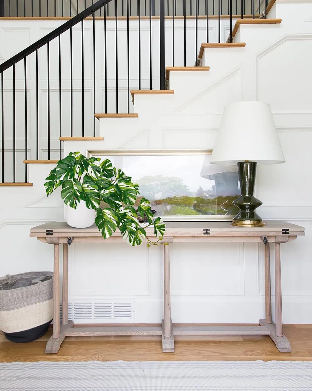 DILATATA Fake Plants Indoor 8 Inch Artificial Monstera Plant in White Ceramic Pot - Faux Potted Tropical Palm Plant for Home Aesthetic Decor Living Room Shelf Office