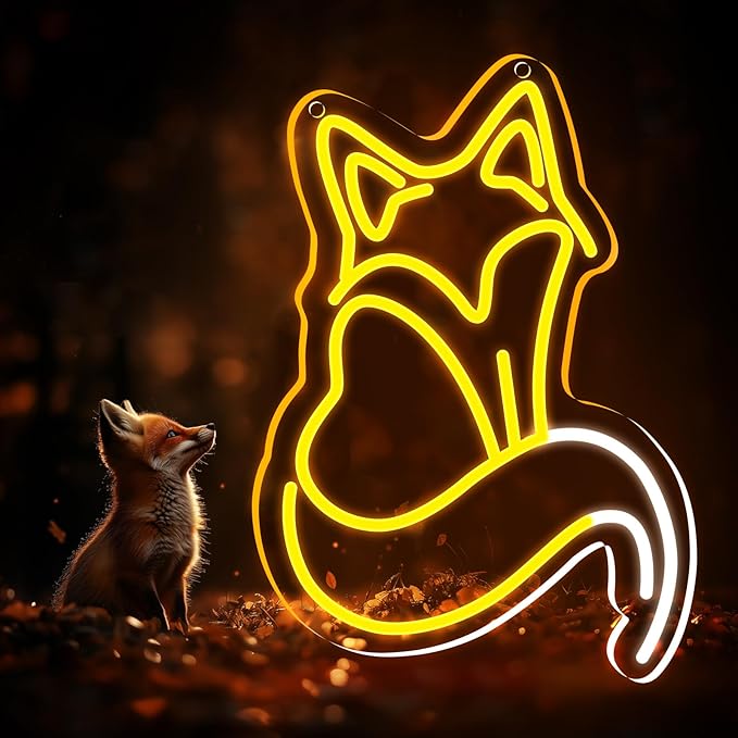 Fox Neon Signs, Fox LED Light for Wall Decor, Dimmable Neon Fox Sign Animal Sign for Fox Lovers Bedroom Living Room Bar Club Art Decor Gifts(14.2 x 9.4 inches) 