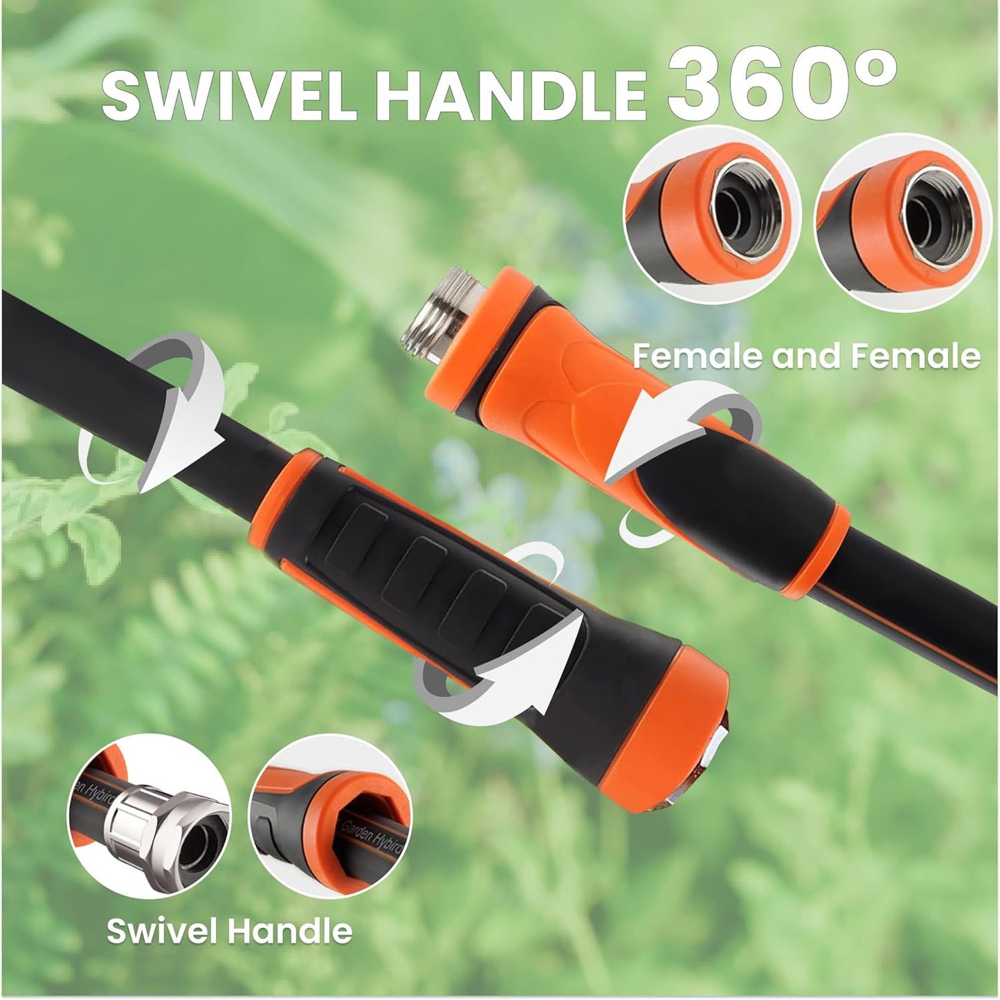Giraffe Tools Garden Hose 100ft x 5/8", Water Hose Heavy Duty, Flexible with Watering Timer Nozzle and Yard Sprinkler, Lightweight Hybrid Hose with Swivel Handle, Male to Female Fittings