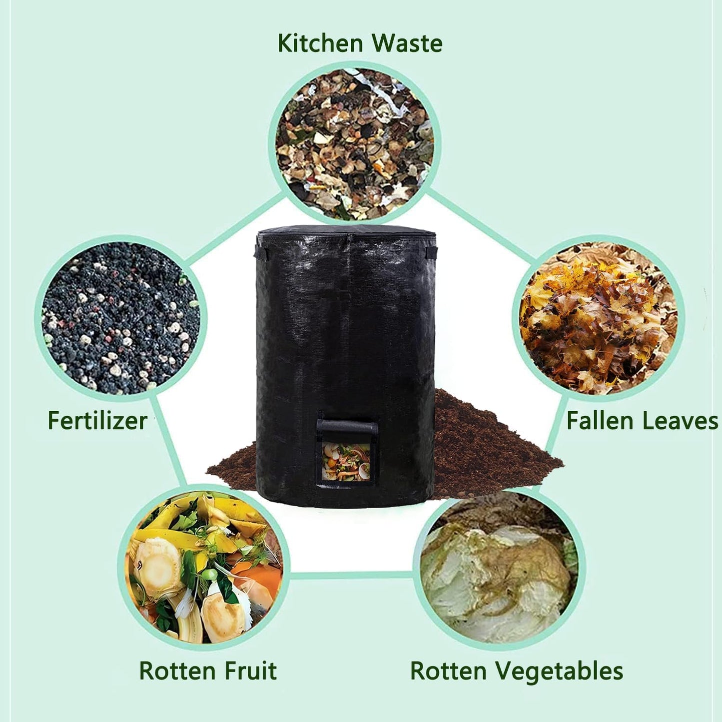 Large Compost Bin Bags,Garden Compost Bin Bags 80 Gallon(300L) Outdoor Collapsible Garden Yard Garbage Cans Leaf Bag (Black 2pcs)