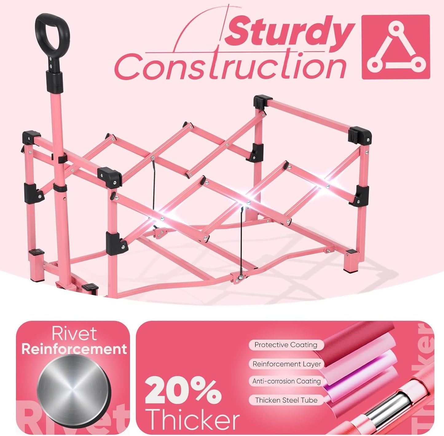 Wagon with Brakes, Foldable Cart with 220LBS Capacity, Utility Lightweight Wagon, Collapsible Grocery Shopping Cart for Camping Sports & Holiday.Pink