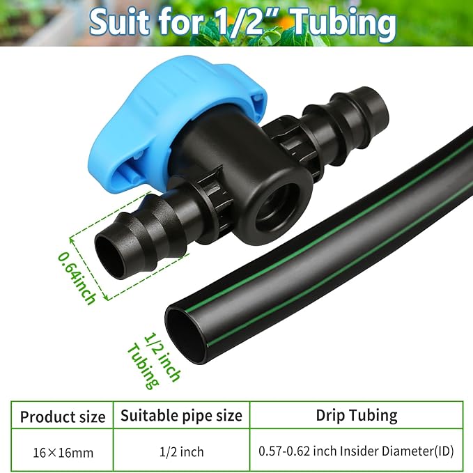 JAYEE 14 Pcs Drip Irrigation Fittings Switch Valve 1/2 Inch, In-Line Barbed Switch Valve For 1/2 Inch Drip Tubing (.570-.620" ID), Shut-Off/On Drip Line Parts For Garden Sprinkler Systems