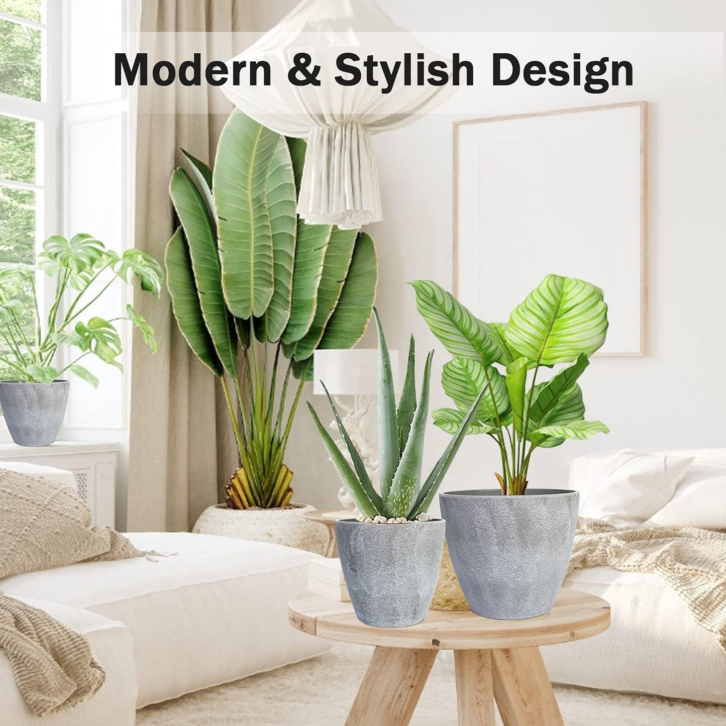 Plant Pots Indoor 7.5/6.5/6/5/4/3.5 Inch Set of 6 Plastic Planters for Indoor Plants with Drainage