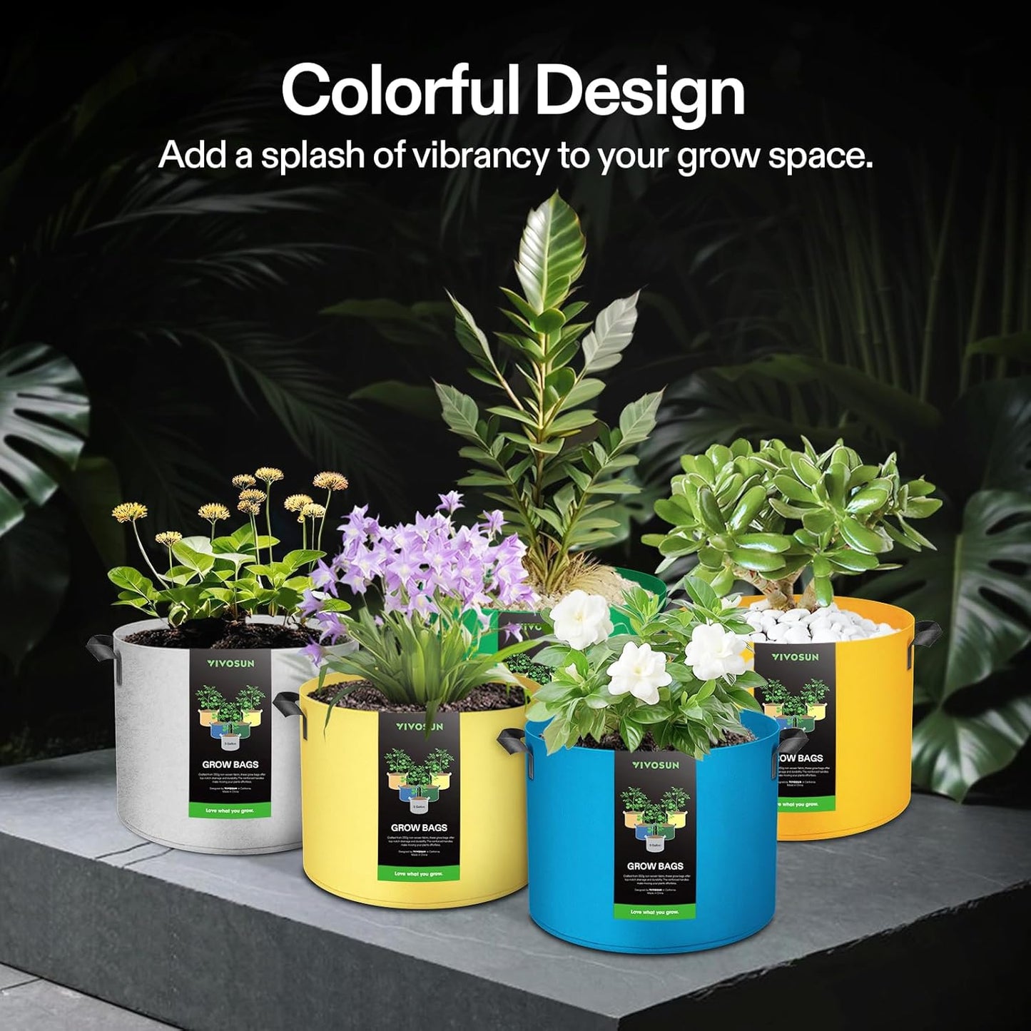 VIVOSUN 5-Pack 7-Gallon Colored Grow Bags, 350G Thick nonwoven Fabric Pots with Handles for Flowers, Fruits and Vegetables