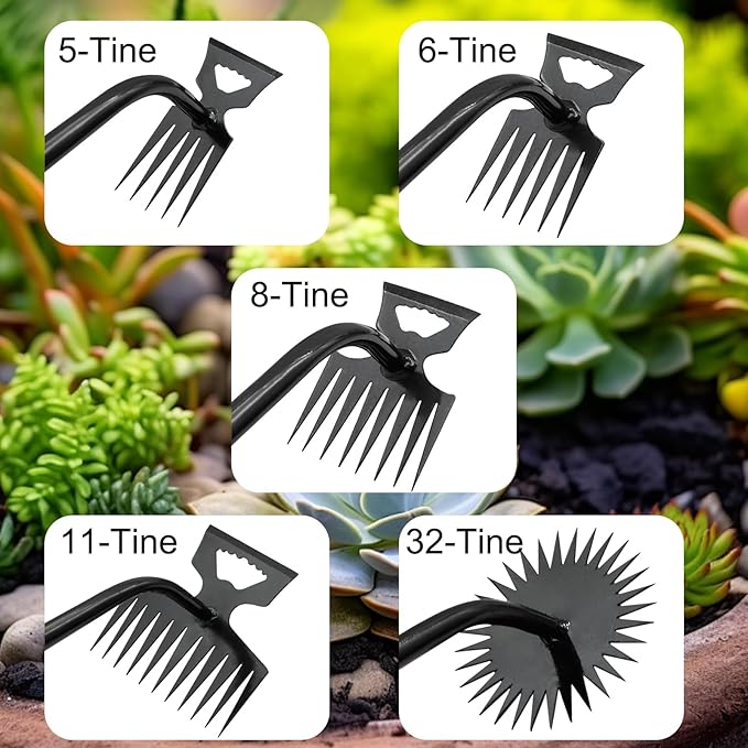 2 Pack Uprooting Weed Pulling Tools,Garden Hand Weeder Tools, Manual Multifunctional Weeders Gardening Tools for Yard and Garden(5Tines+8Tines)