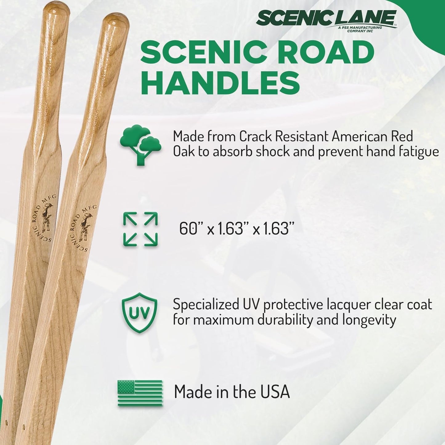 Scenic Lane Replacement Wheelbarrow Handles, American Red Oak, Fits Scenic Lane Green Wheelbarrows, 1-5/8" Wheelbarrow Handles