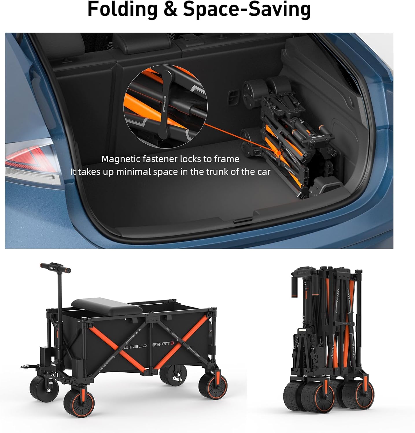 WISELD GT3 Electric Wagon Cart with 2 Seats, Dymanic Load 551LBS/Static 771LBS, All Terrain Wagon, 2 Modes, Reverse Function, Precision Steering, for Shopping, Sports, Garden, Camping