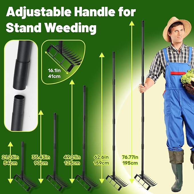 2 in 1 Stirrup Hula Hoe Garden Tool, 12 Tines Cultivators for Gardening, Weed Puller Tool with 76" Long Handle for Gardening, Weeding, Seeding, Ditching, Loosening