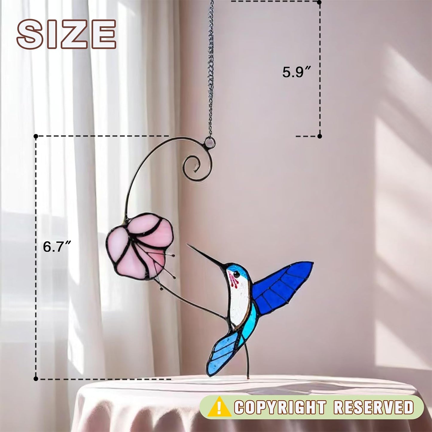 Handmade Hummingbird Stained Glass Suncatcher - Waterproof Outdoor Window & Garden Decor, Unique Gift with Suction Hooks for Home Holidays