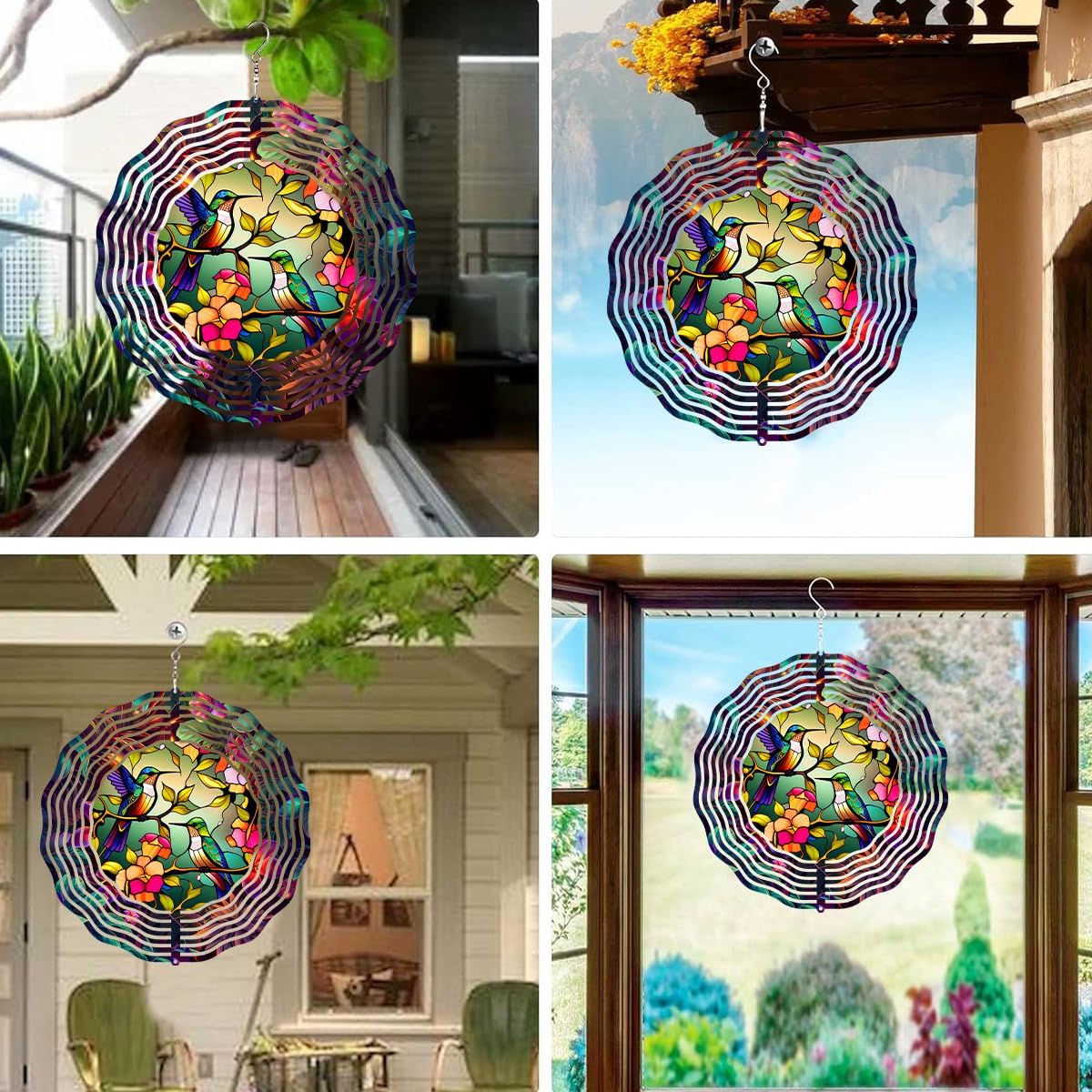Hummingbird Wind Spinner,3D Frosted Wind Spinner Hanging for Yard and Garden Balcony10 Metal Hanging Hummingbird Wind Sculptures Made of Tough Steel Plate