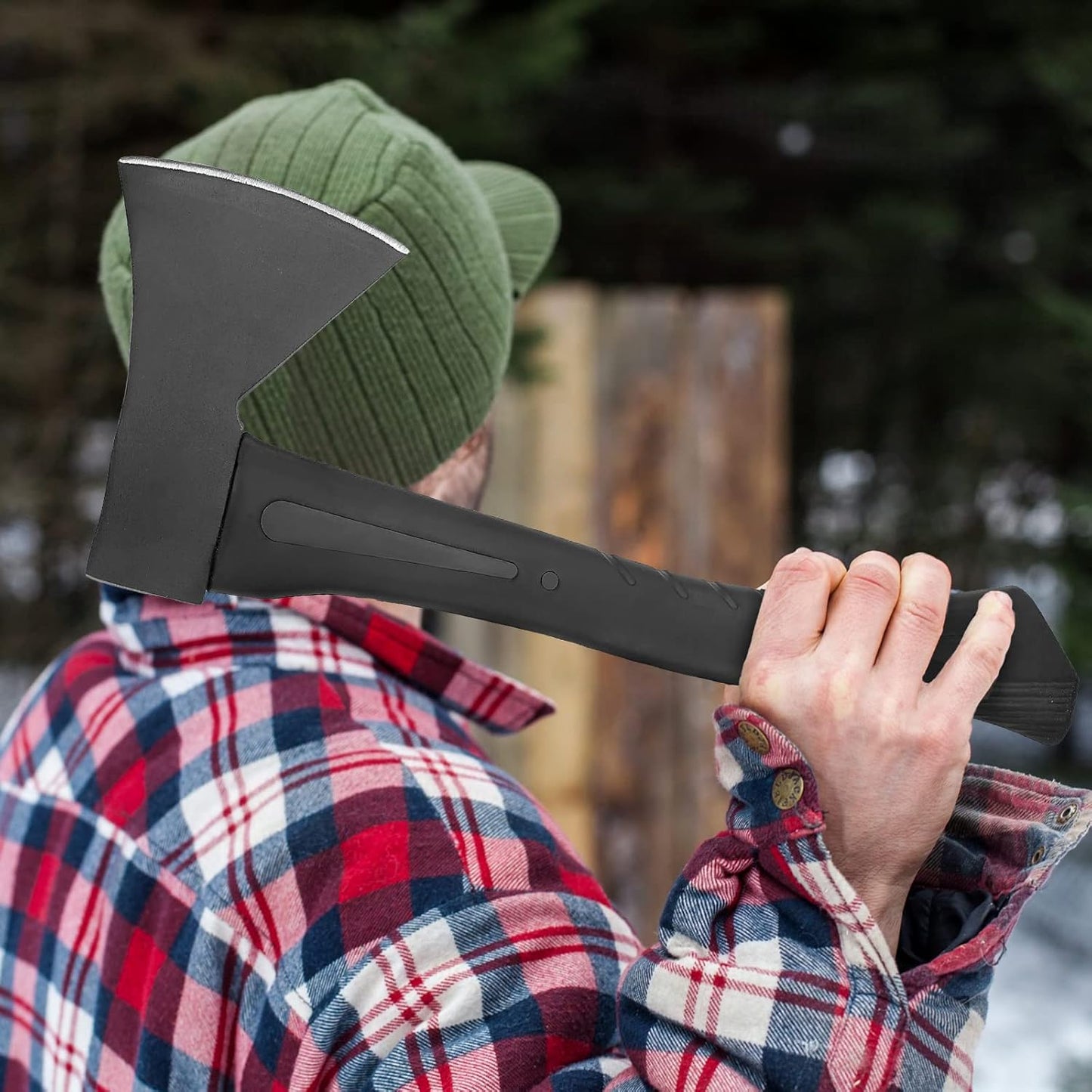 Camping Hatchet 2Pack, 14" Camping Axe Throwing Axe for Outdoor Wood Splitting and Kindling, Forged Carbon Steel Heat Treated, Fiberglass Shock Reduction Handle with Anti-Slip Grip