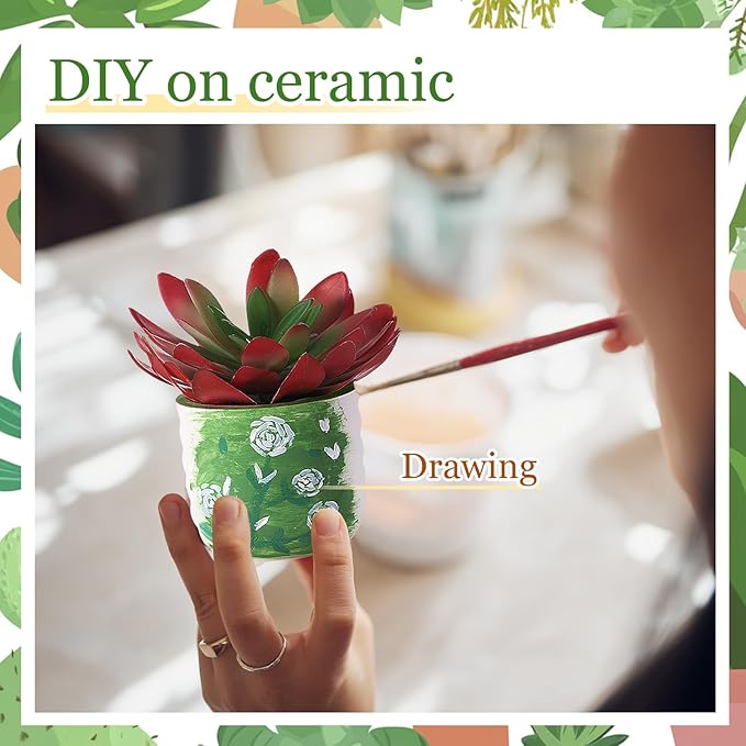 Remerry 6 Pcs 3.5 Inch DIY Ceramic Succulent Pots Figurines Paint Craft Kit Unpainted Ceramic Bisque Paintable Flowerpots with Drainage Hole Ready to Paint Valentine's Day Gifts