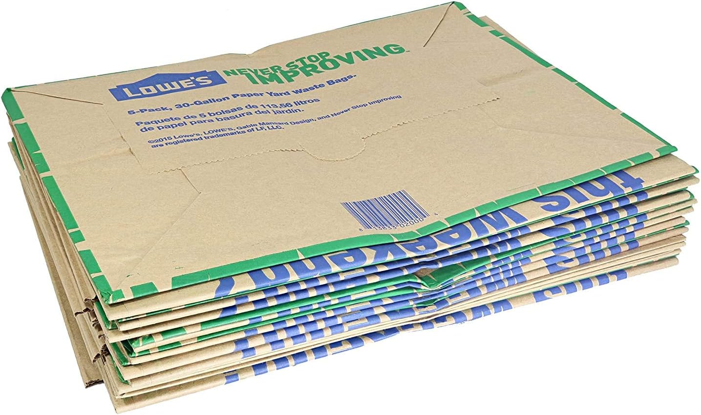 Lowes 30 Gallon Paper Lawn and Leaf Trash Bags, 5 Count (Pack Of 3) 15 Total