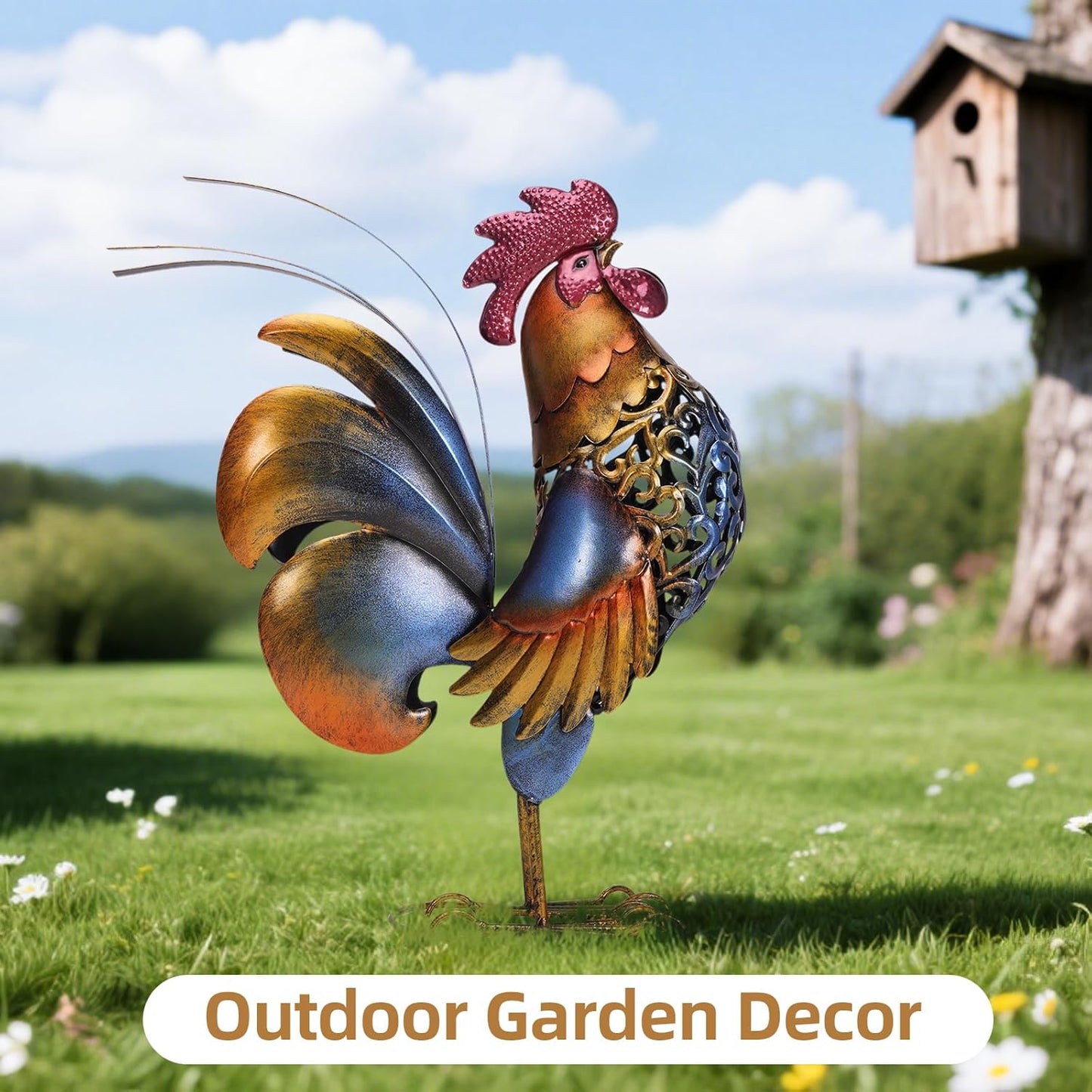 Rooster Garden Statues,Vintage Chicken Statue for Outdoor Decor, Regal Mighty Metal Rooster,Perfect Handmade Gift for Housewarming, Frinds, Garden Lover