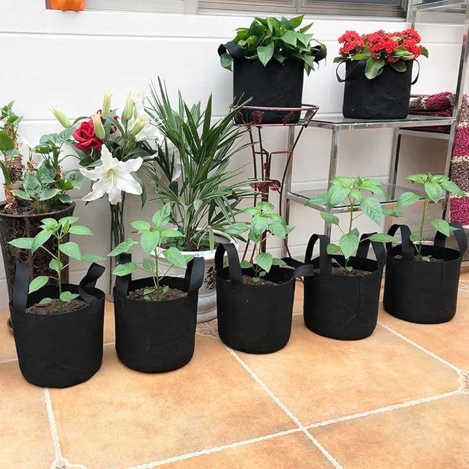 JERIA 24-Pack 7 Gallon Nonwoven Grow Bags, Plant Grow Bags,Heavy Duty Aeration Fabric Pots with Durable Handles, Come with 24 Pcs Plant Labels