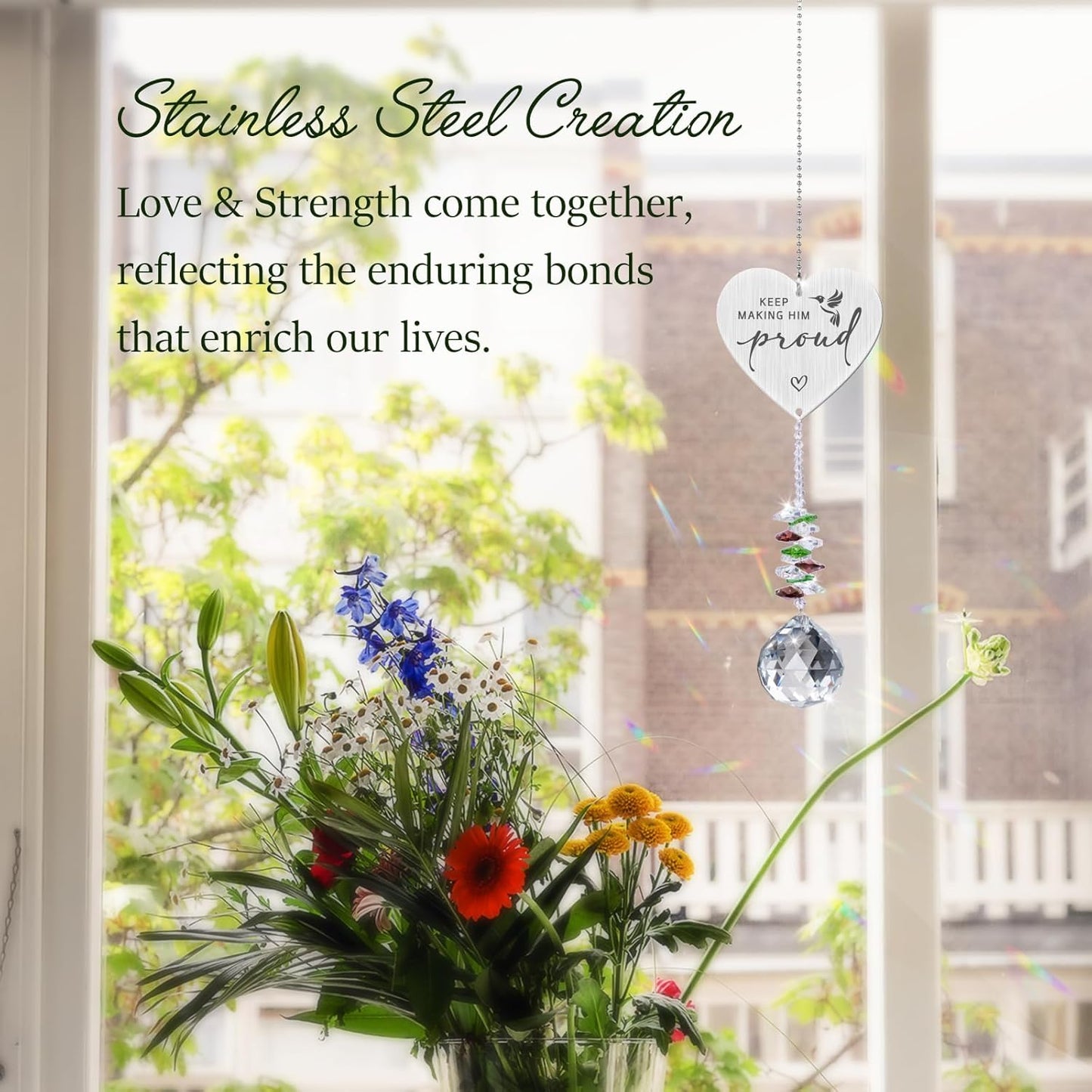 Keep Making Him Proud,Crystal Suncatcher Bereavement Keepsake,Memorial Gift for Loss of Dad,Grandpa,Uncle,Hanging Crystals Ornament for Window Rainbow Maker Prisms Home Decor Gift