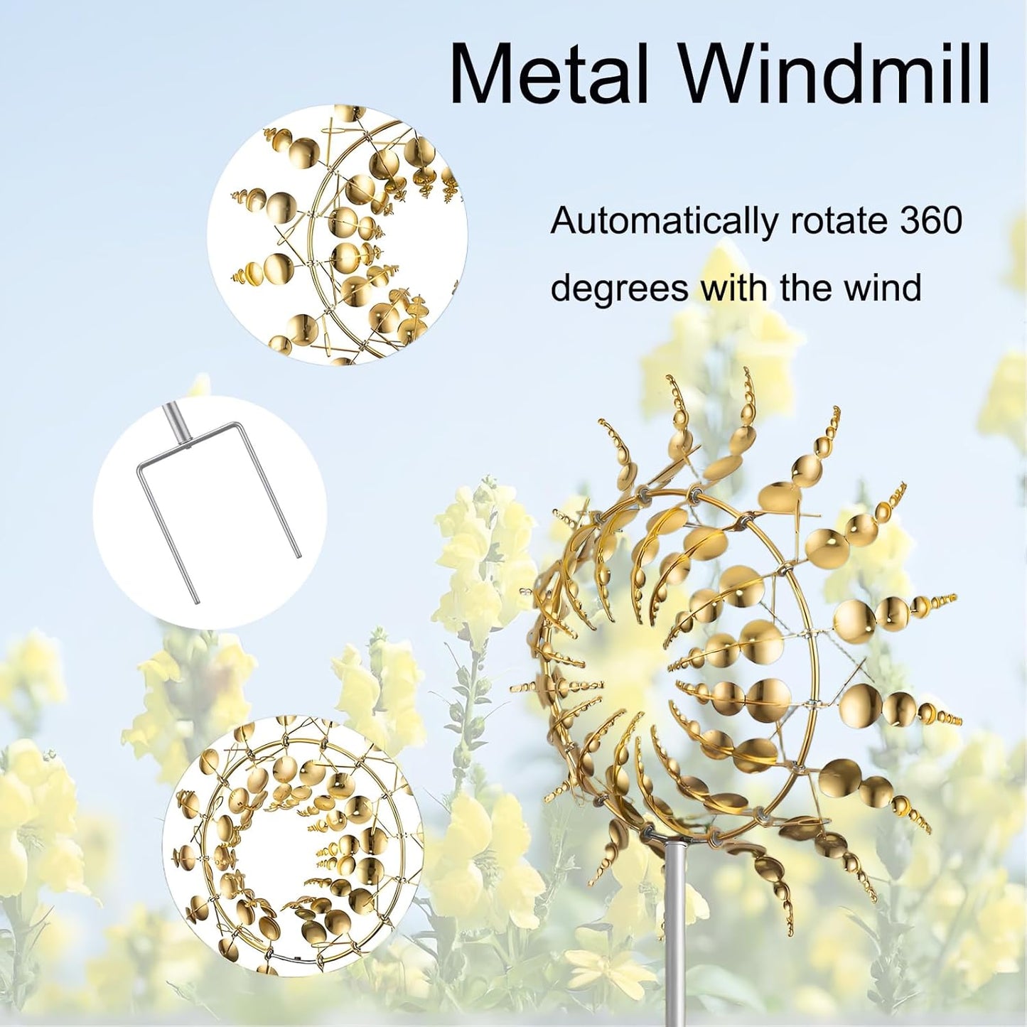 Magical Metal Windmill, Wind Spinners for Yard Garden, Outdoor Spinners, Windmill for Yard, Wind Sculptures & Spinners for Yard Garden Patio Decoration (1PCS Gold)