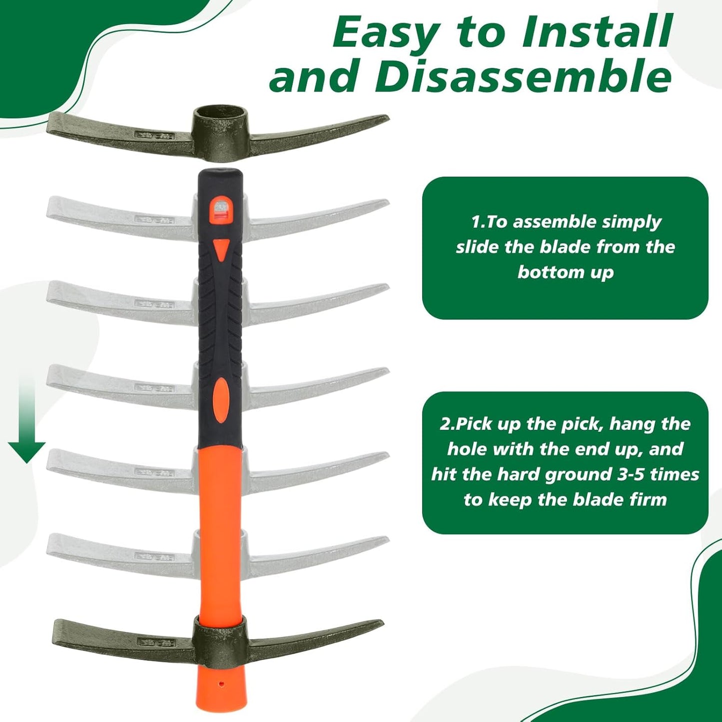 Lothee 8 Pcs Pick Mattock Hoe 15 Inch Heavy Duty Forged Garden Pick Axe with Rubber Non-Slip Handle Weeding Mattock Hoe Agriculture Hand Tools for Weeding Cultivating Camping or Prospecting