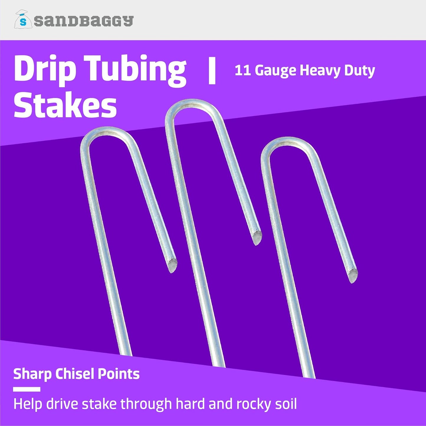 Sandbaggy 100-Pack DRIP TUBING Stakes Landscape Staples | 5 inch Length - 11 Gauge Heavy Duty | Drip Anchors | Landscape Pins | Garden Lawn Nails | Designed to Hold Drip Tubing Up to 1/2" Diameter