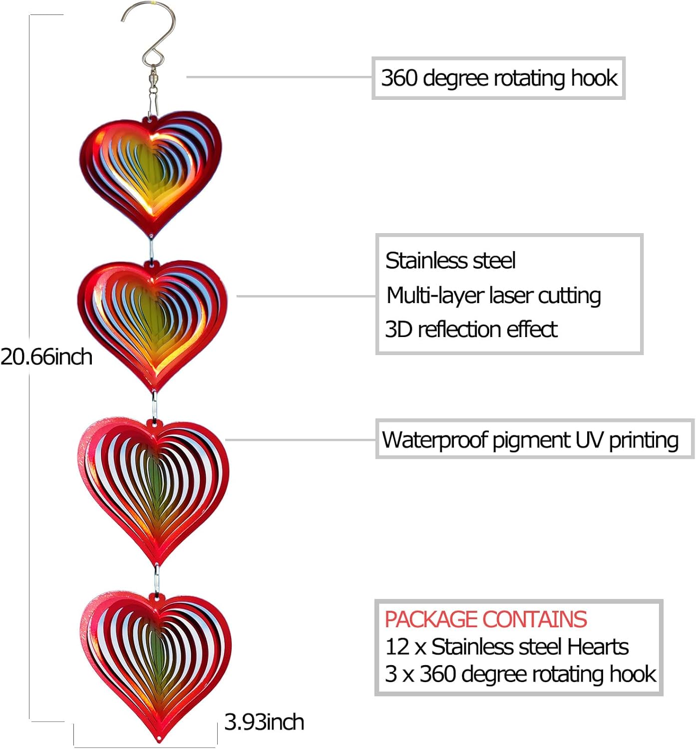 DJUAN Heart Wind Spinners Outdoor Garden Decor,Mini Yard Lawn Ornaments Metal Wind Spinner with 360 Degree Swivel Hook, Christmas,Luau Party,Tropical Party Decorations,Gifts for Mom,Women