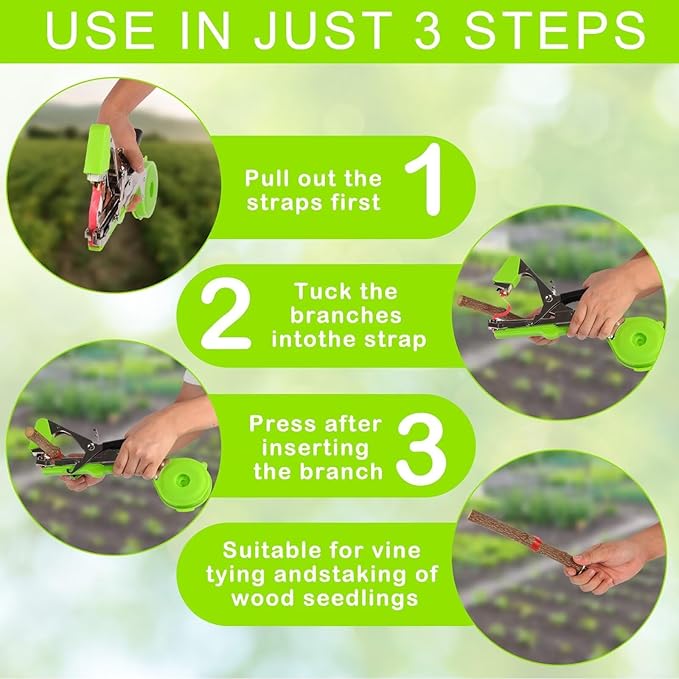 Plant Tying Machine - Efficient Gardening Tool with Green Tape and Plant Tape Gun for Quick and Easy Vining of Tomatoes Peppers Cucumbers and More(Green)