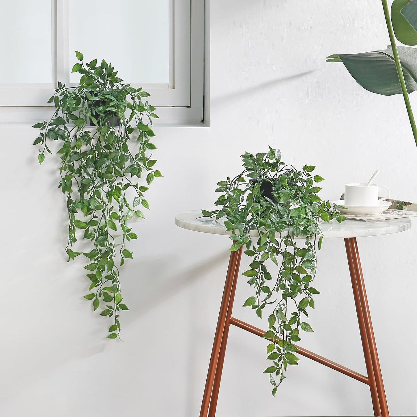 Artificial Hanging Plants Fake Small Potted Plants Faux Mandala Vines Plastic Greenery Plants for Living Room Shelf Tabletop Decor (2 PCS)