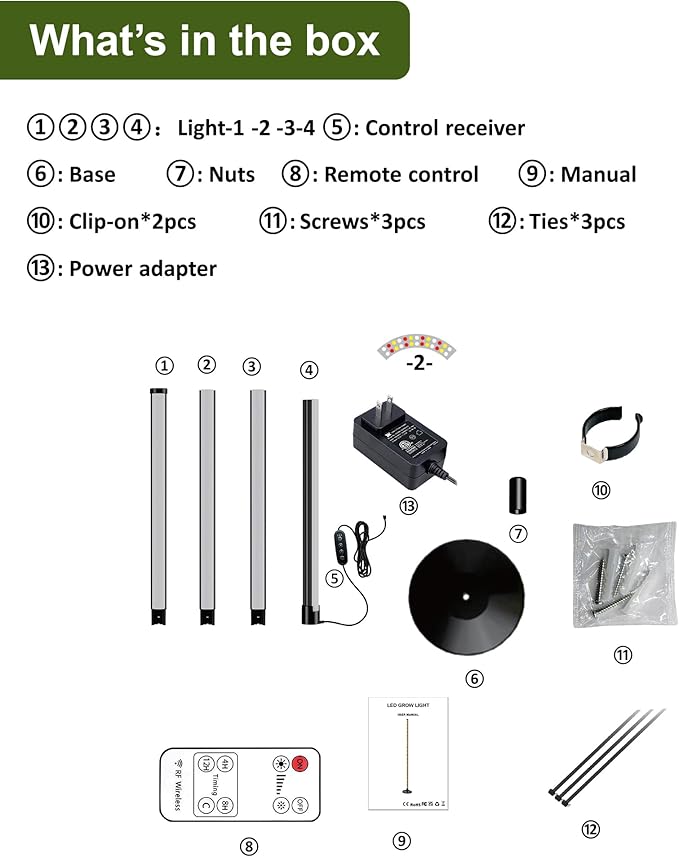 Plant Grow Lights Indoor β 64.5'' Tall Full Spectrum Plant Growing Lamps with 660nm, 3000K & 6000K LEDs, 36W Grow Lights for Indoor Plants with Dual Auto Timer (4H/8H/12H) & Remote Control
