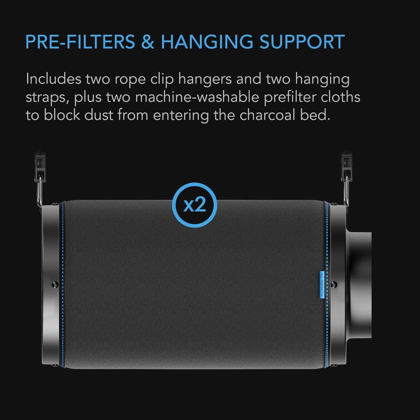 AC Infinity Air Carbon Filter 8" with Premium Australian Virgin Charcoal, for Inline Duct Fan, Odor Control, Hydroponics, Grow Rooms