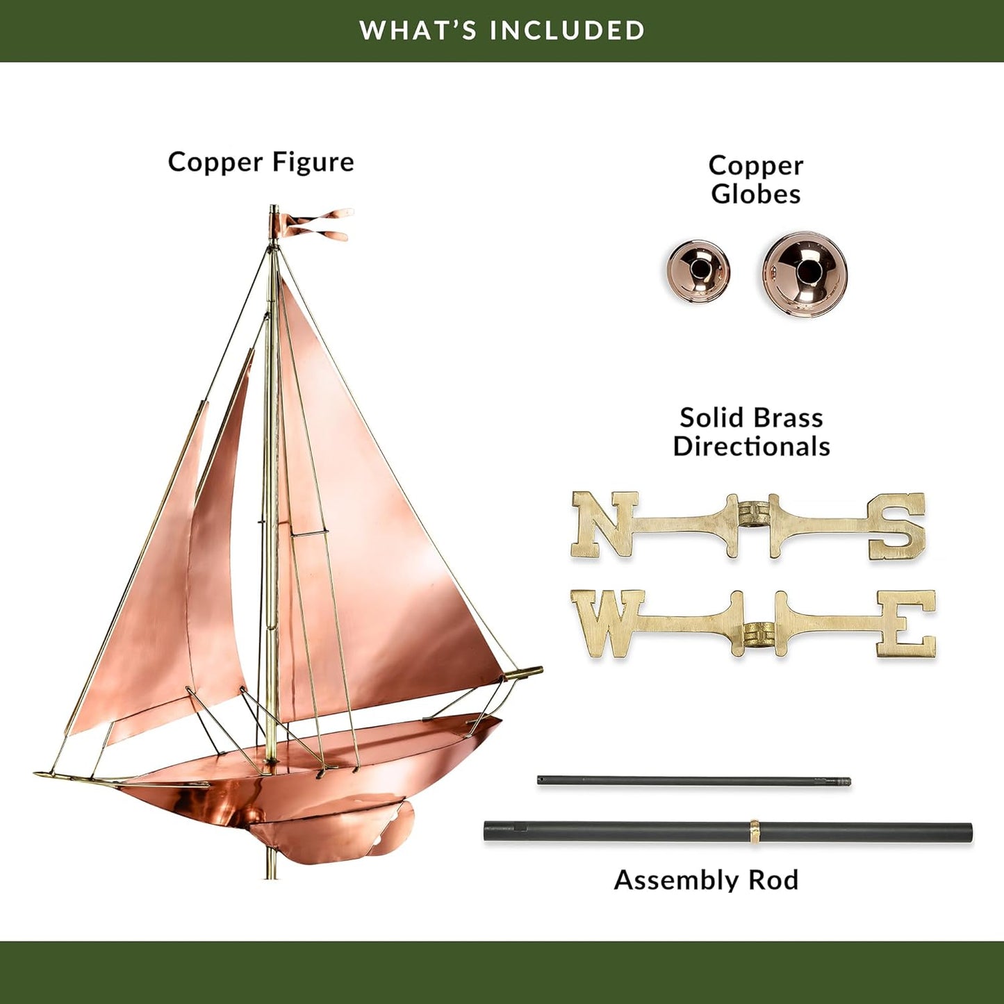 Good Directions Racing Sloop Weathervane, Pure Copper, Boat