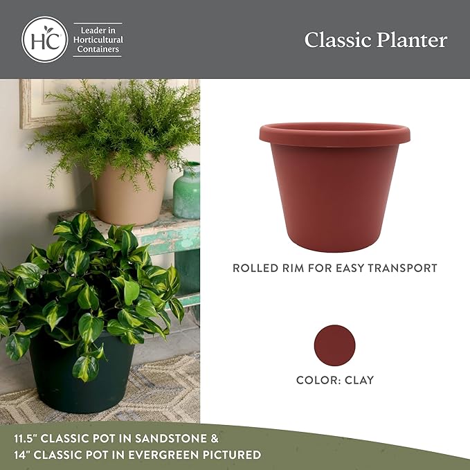 The HC Companies 17 Inch Round Classic Planter - Plastic Plant Pot for Indoor Outdoor Plants Flowers Herbs, Clay Color