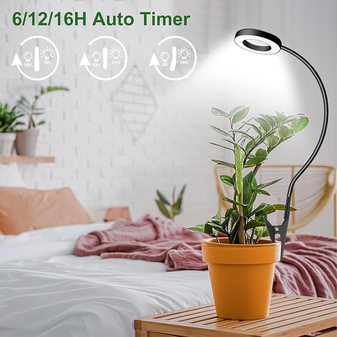 wolezek 2 in 1 Grow Lights for Indoor Plants, 3 Colors Plant Lights for Indoor Growing with 360ยฐ Gooseneck, 48 LEDs Full Spectrum Plant Grow Lights Indoor, 6/12/16H Timer, 5 Brightness, Black 3 Pack