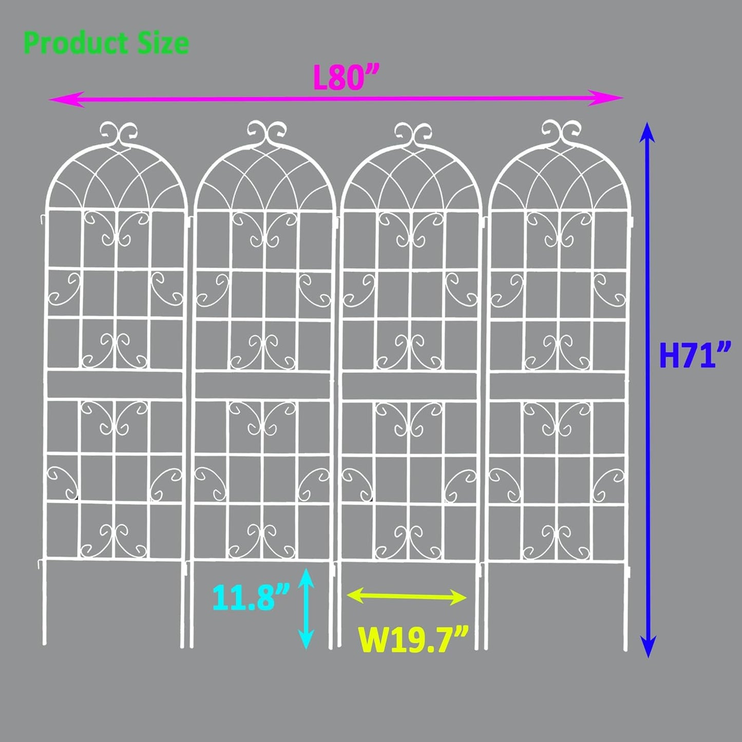 Metal Garden Trellis Rustproof Trellis for Climbing Plants Outdoor Flower Support Butterfly Deco (Cream White-4 Pack, 71"x19.7")