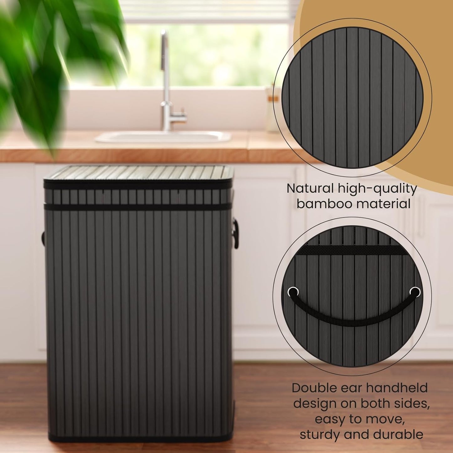 80 Liter/21 Gallon Large Trash Can with Lid, Garbage Bin Wastebasket Made of Bamboo, Outdoor Garbage Can/Waste Bin for Home, Office, Bathroom, Kitchen 24" HX15.8 WX11.8 D (Advanced Black)