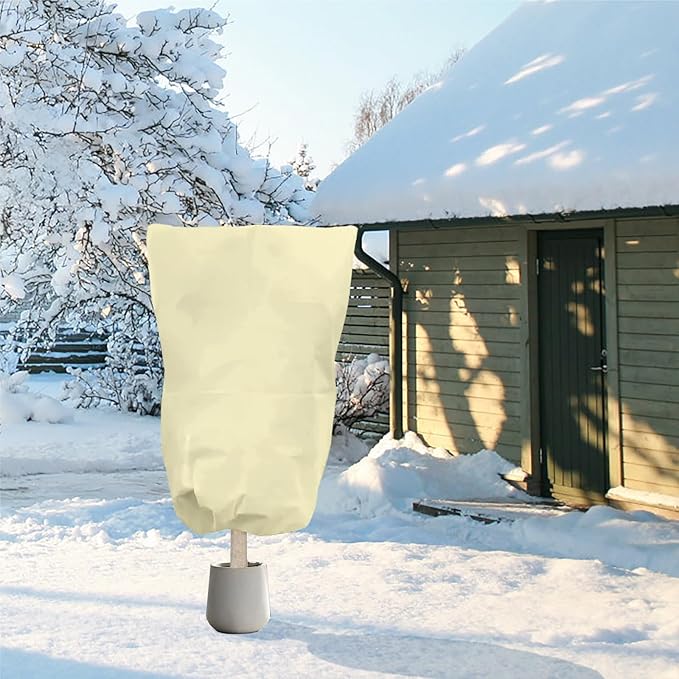Eunika 6 PCS Plant Covers Freeze Protection, 47.2"x31.5" Frost Blankets with Drawstring Reusable Winter Plant Protectors Bag Covers for Outdoor Garden Trees, Shrubs Cover for Cold Pest, Beige