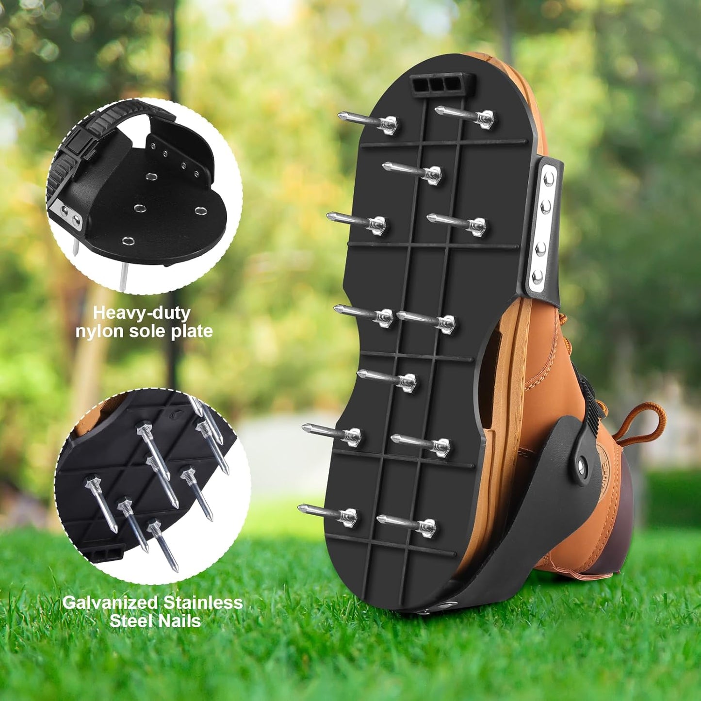 Lawn Aerator Shoes, Aerator Shoes with Adjustable Loop Strap and Snap-On Buckle, with 26 Stainless Steel Nails Lawn Aerator Shoes for Lawn Soil Aeration for Patios, Gardens, Lawns