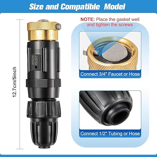 Feekoon 3 Set Drip Irrigation Faucet Adapter Kit 1/2'' Irrigation Tubing to 3/4'' Faucet Water Pressure Regulator Backflow Preventer with Filter, Drip Irrigation System Parts, No Assembly Required