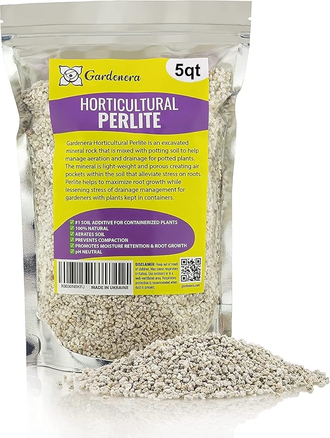 Organic Perlite β Medium/Fine Grade (5qt) Horticultural Soil Amendment for Indoor & Outdoor Container Plants for Drainage Management and Enhanced Growth