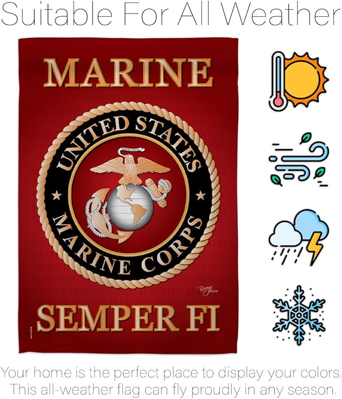 Breeze Decor Marine Corps House Flag - Pack Armed Forces USMC Semper Fi United State American Military Veteran Retire Official Support Our Troops - Banner Small Garden Yard Gift Double-Sided 28 X 40
