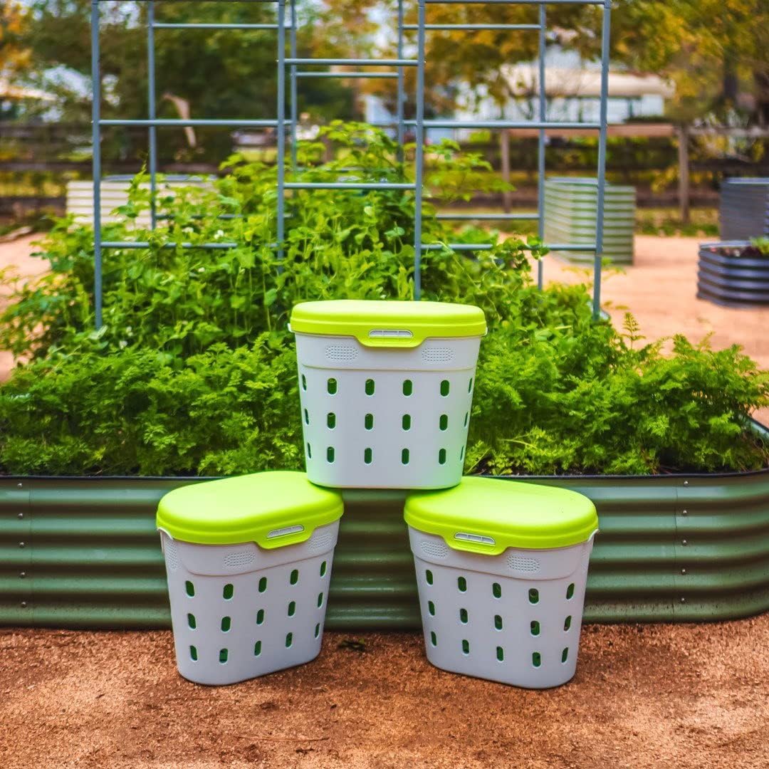Vego Garden In-Ground Worm Composter Outdoor Farm Compost Bin 8 Gallons BPA-Free Composting System for Raised Garden Beds Lime, Twin Pack