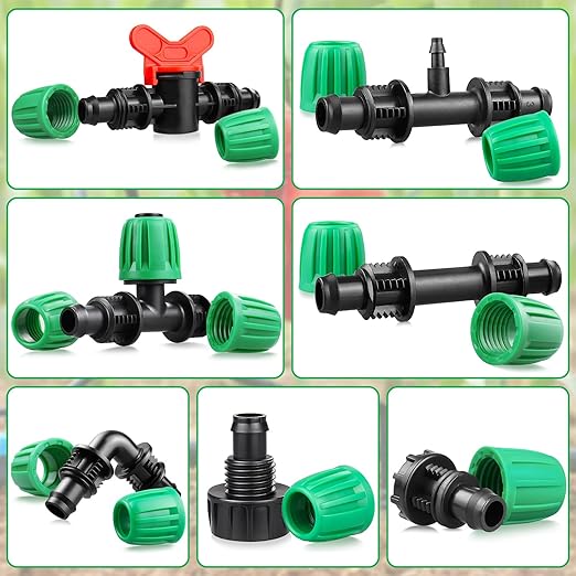 20 Pieces Drip Irrigation Fittings for 1/2 Inch Drip Tubing (1/2" ID x 0.65" OD):1/2'' Irrigation Tubing Connectors Including Couplings Tees Elbows Valves Reducing Tee Plugs 3/4" Adapters