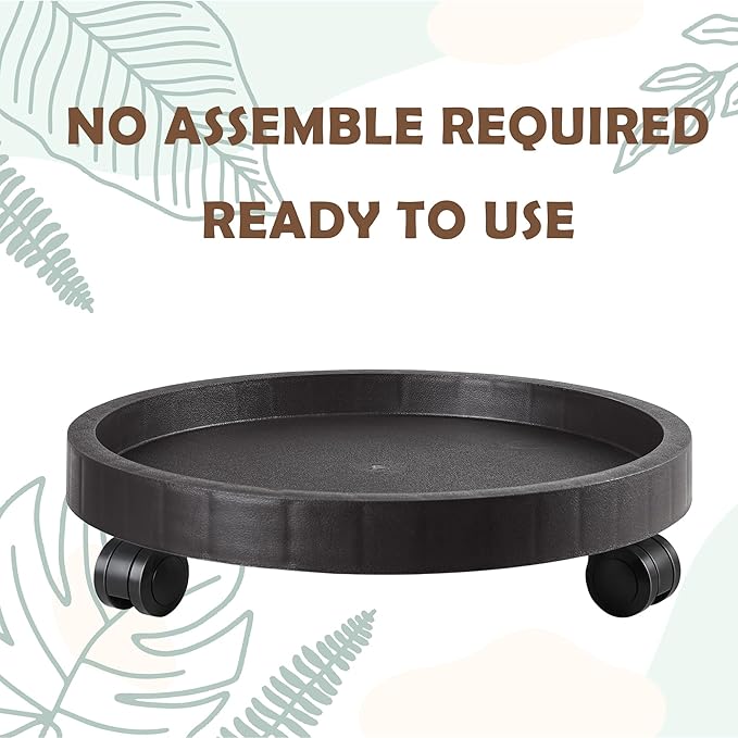 9.8 Inch Planter Caddies Rolling Saucer Caddy with Wheels, Heavy Duty Wheeled Stand for Potted Plant, Round Coaster Roller Base Tray with Casters, Flower Pot Dolly Holder for Indoor Outdoor