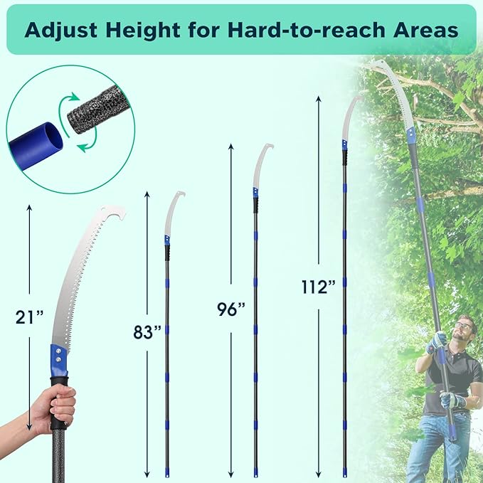 Pole Saw, Manual Pole Saw with 6.5FT Extension Rod for High Branches Tree Trimming Cutting, Long Pole Pruning Pole Saw Cutter for Yard Garden, Stainless Steel Tree Pole Pruner