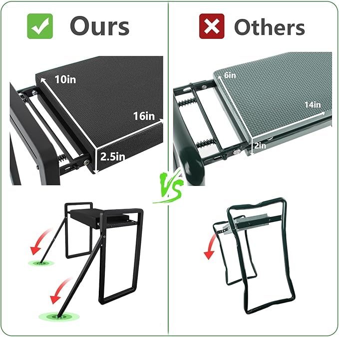 Garden Kneeler and Seat Heavy Duty,Foldable Gardening Stool with Anti-Tipping,10" Thicken & Widen Soft Kneeling Pad,Great Gardening Gifts for Women and Men, Bench Comes with Tool Pouch,Black