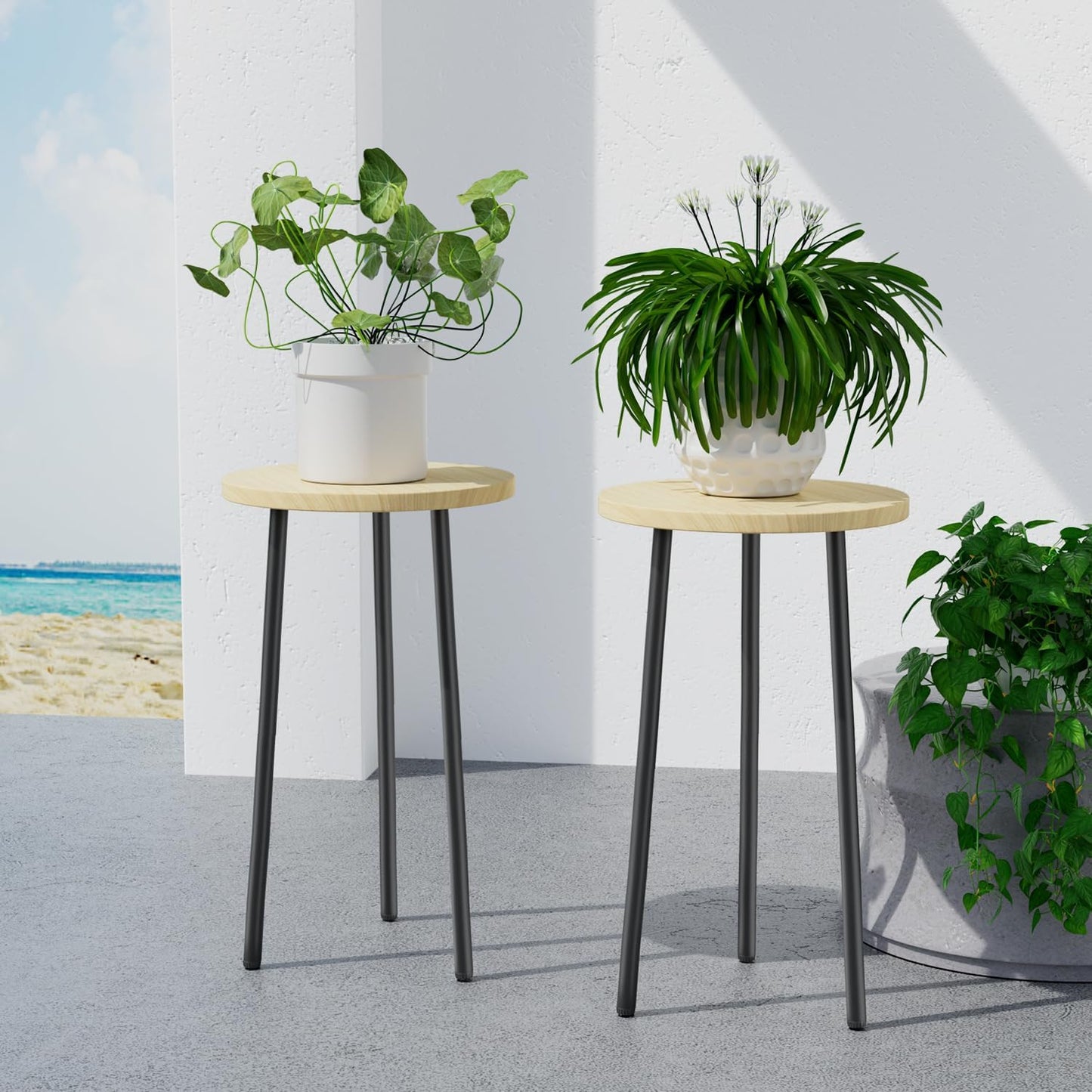 Plant Stand Indoor 2 Pack: Corner Wood 20 Inch Plant Stand Mid Century Modern Decor - Small Round Plant Table for Indoor Plants - Outdoor Plant Holder for Patio Living Room Bathroom Office (Burlywood)