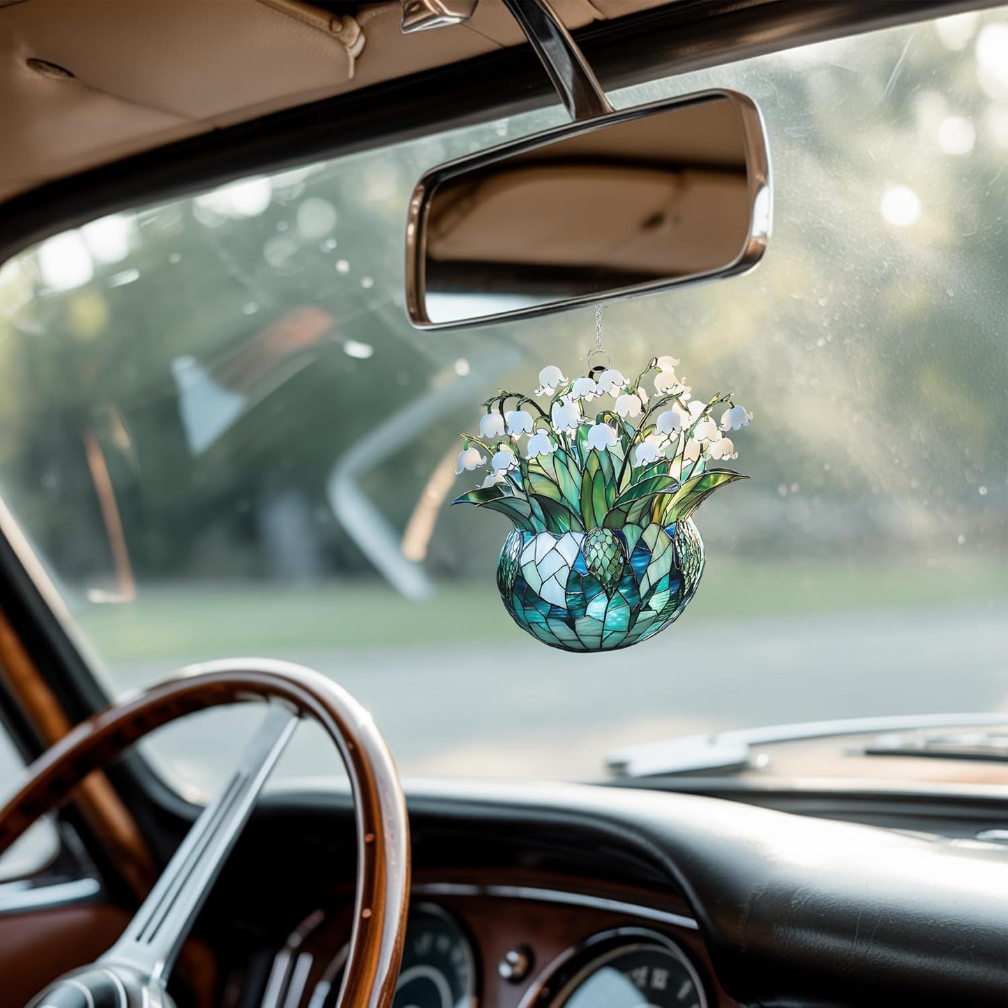 Lily of The Valley Acrylic Suncatcher Stained Glass Effect Window Car Hanging Christmas Ornament Indoor Outdoor Decor Garden Sun Catcher Panel for Flower Lover for Women Mom Grandma