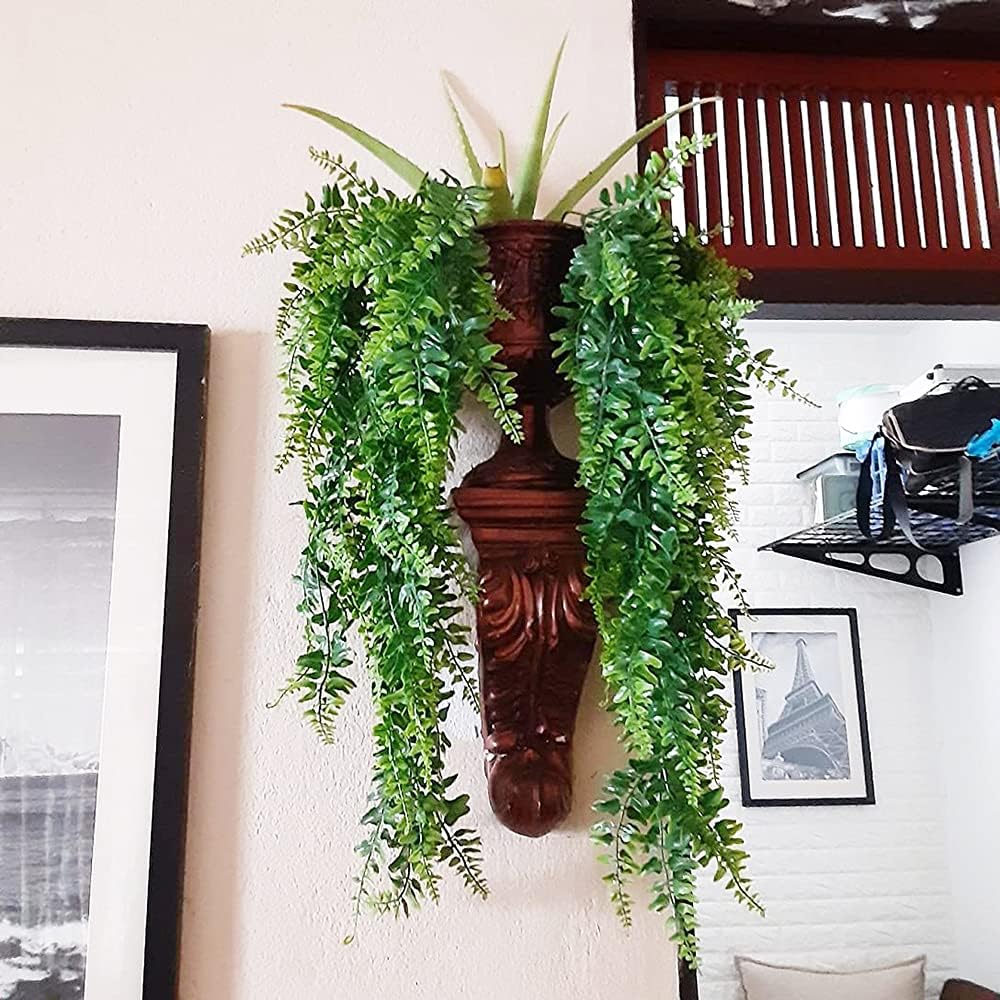 CLONG 2 pcs Artificial Hanging Ferns Plants Vine Fake Ivy Boston Fern Hanging Plant Outdoor UV Resistant Plastic Plants (2, Green)