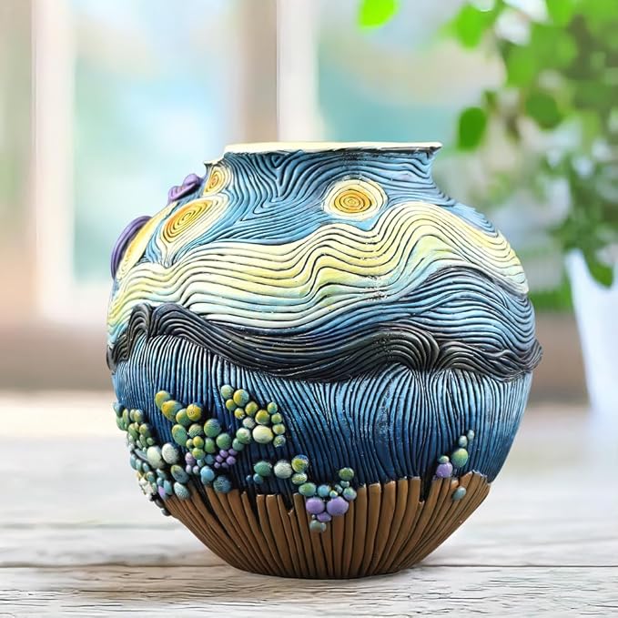 TOZLU Picasso Brutalist Abstract Beauty Face Flower Pot Ornaments Abstract Face Flower Pots Abstract Head Planter Pots Container Colorful Face Art Abstract Resin Flower Pot (Starry Night Flower Pot)