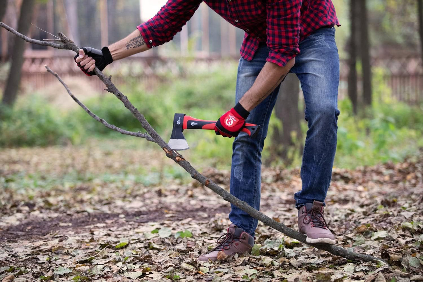 INTERTOOL 15” Camping Hatchet Axe – Compact Wood Splitting Tool with Fiberglass Shock-Resistant Handle, Small Axe for Chopping Firewood, Kindling, and Survival Gear – HT-0262