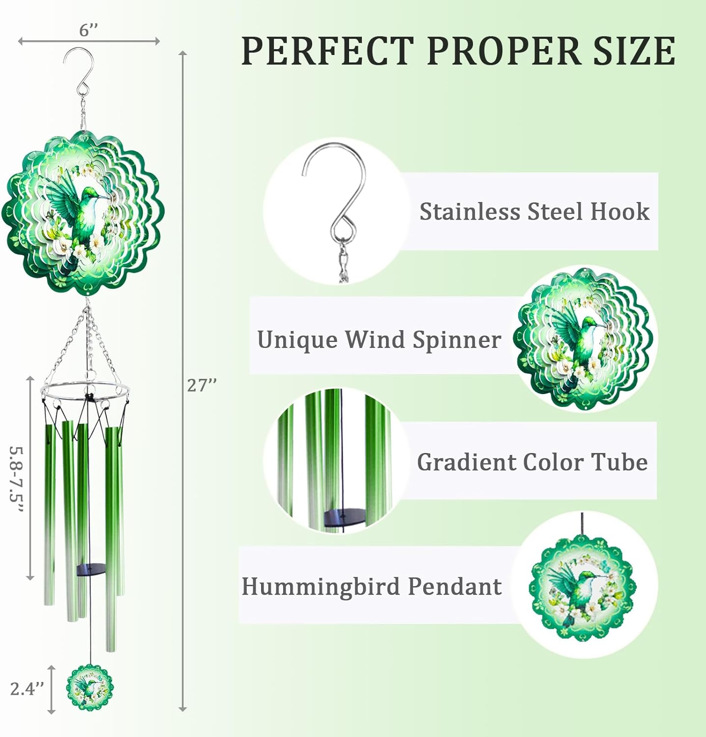 Hummingbird Wind Chimes with Wind Spinner, Christmas Birthday Gifts for Women Mom Friends Teacher, Humming Bird Windchimes, Outdoor Hanging Decor Clearance for Garden Patio Backyard Porch